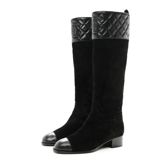 Chanel Suede Calfskin Lambskin High Boots "Black"