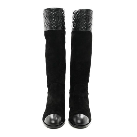 Chanel Suede Calfskin Lambskin High Boots "Black"