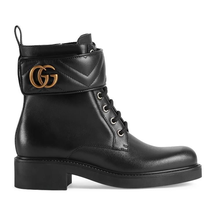 Gucci Marmont Leather Ankle Boot Double G "Black"