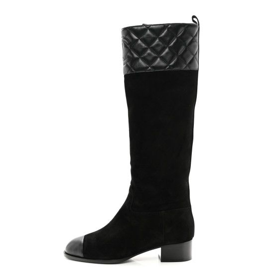 Chanel Suede Calfskin Lambskin High Boots "Black"