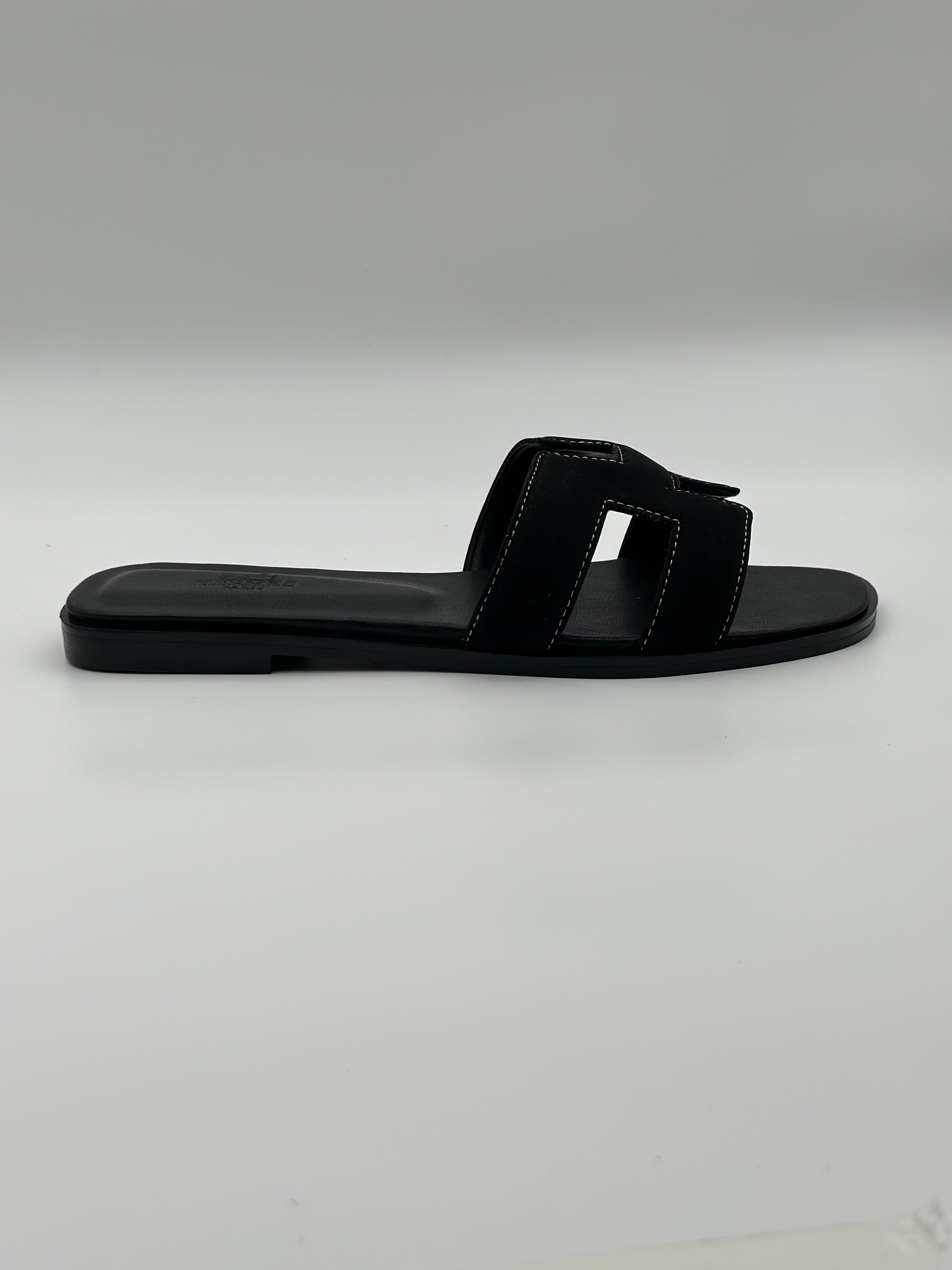 Hermes Suede Oran Slippers " black"