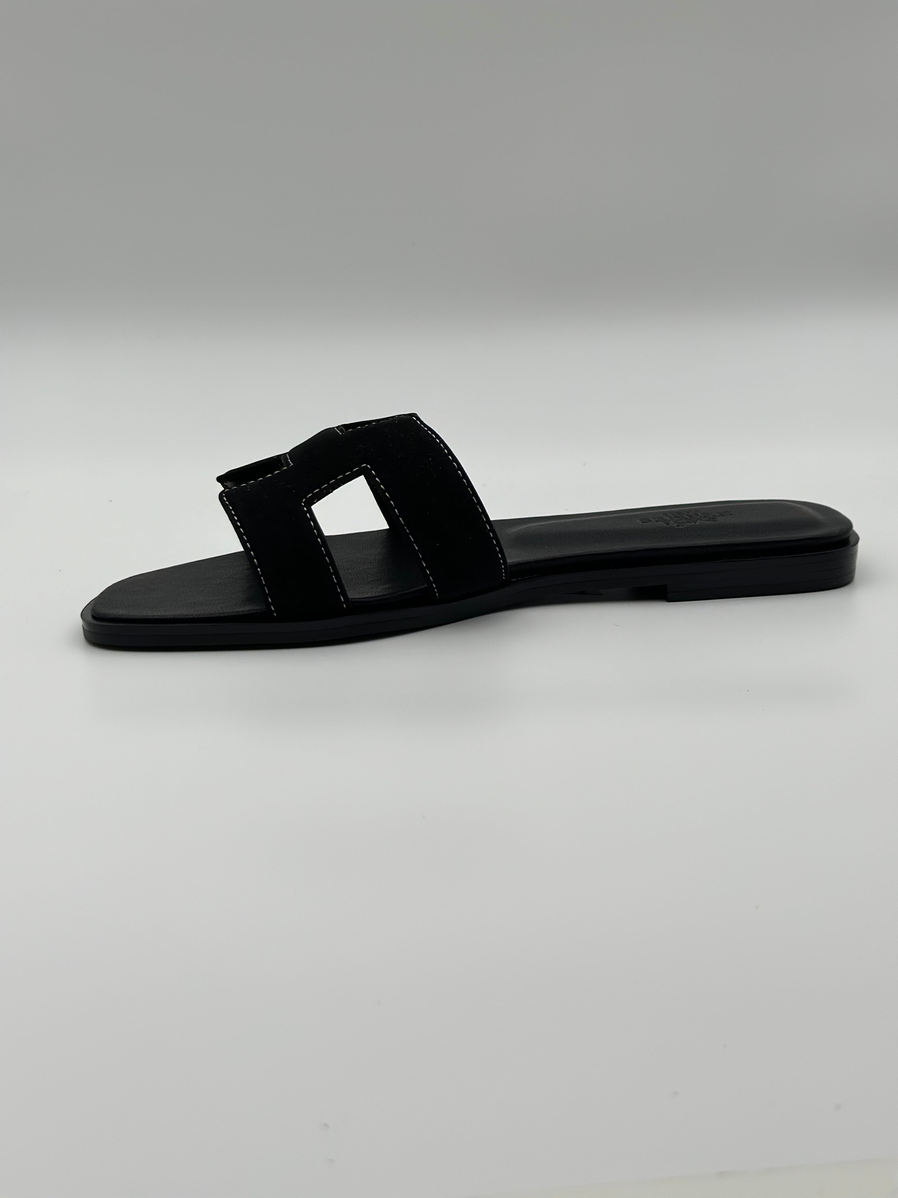 Hermes Suede Oran Slippers " black"