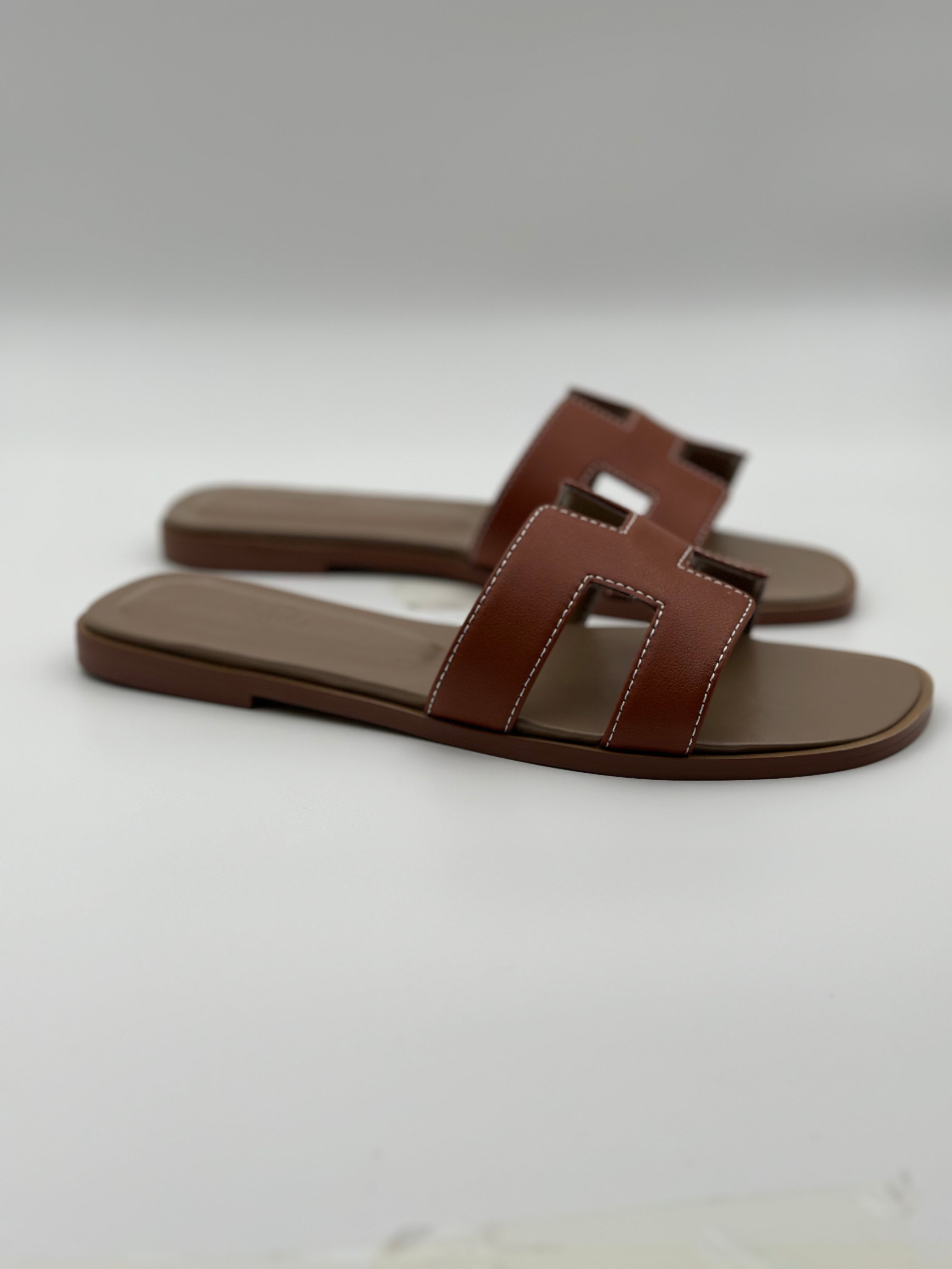 Hermes Oran Slippers " Brown/Brown"