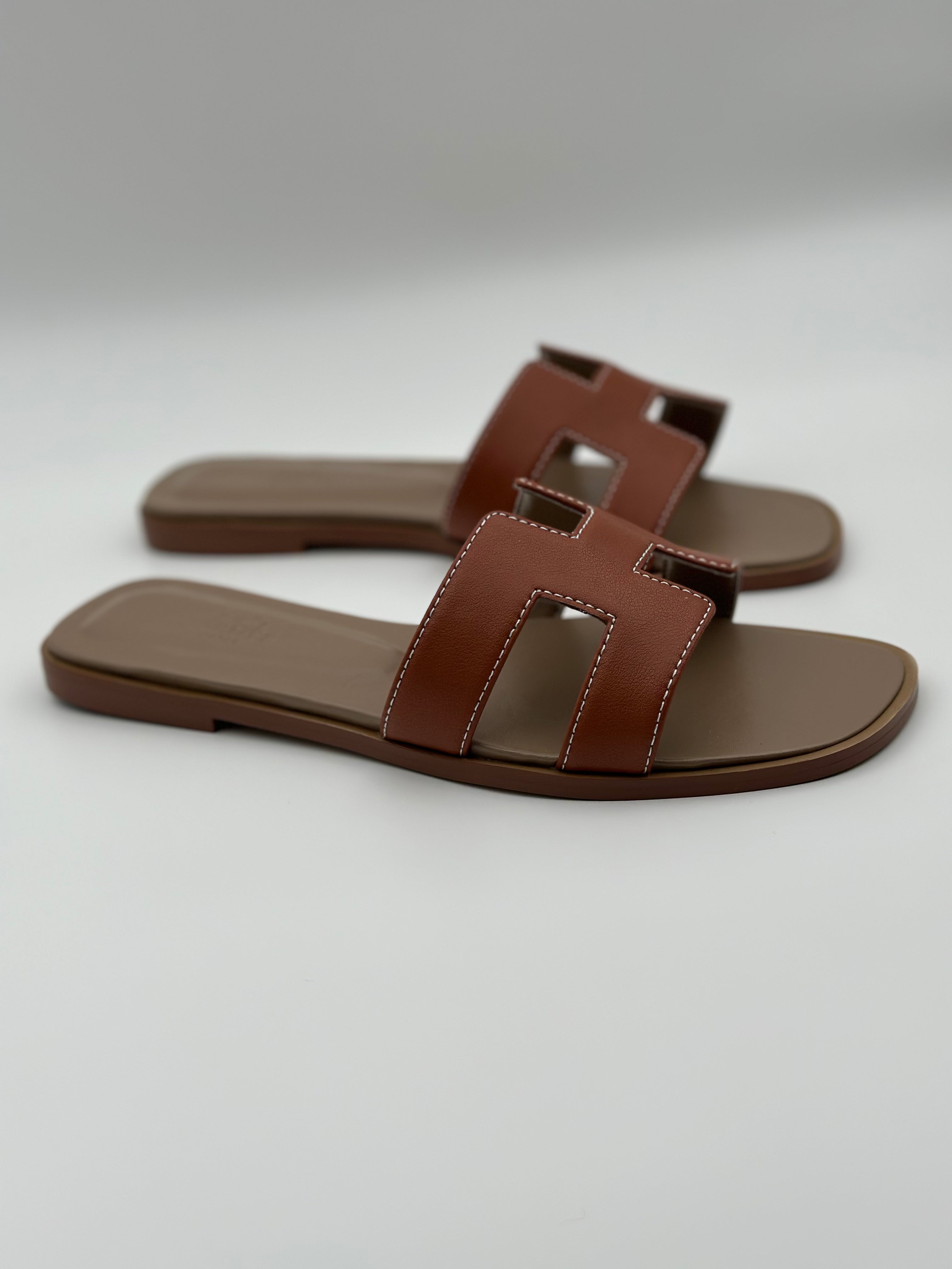 Hermes Oran Slippers " Brown/Brown"