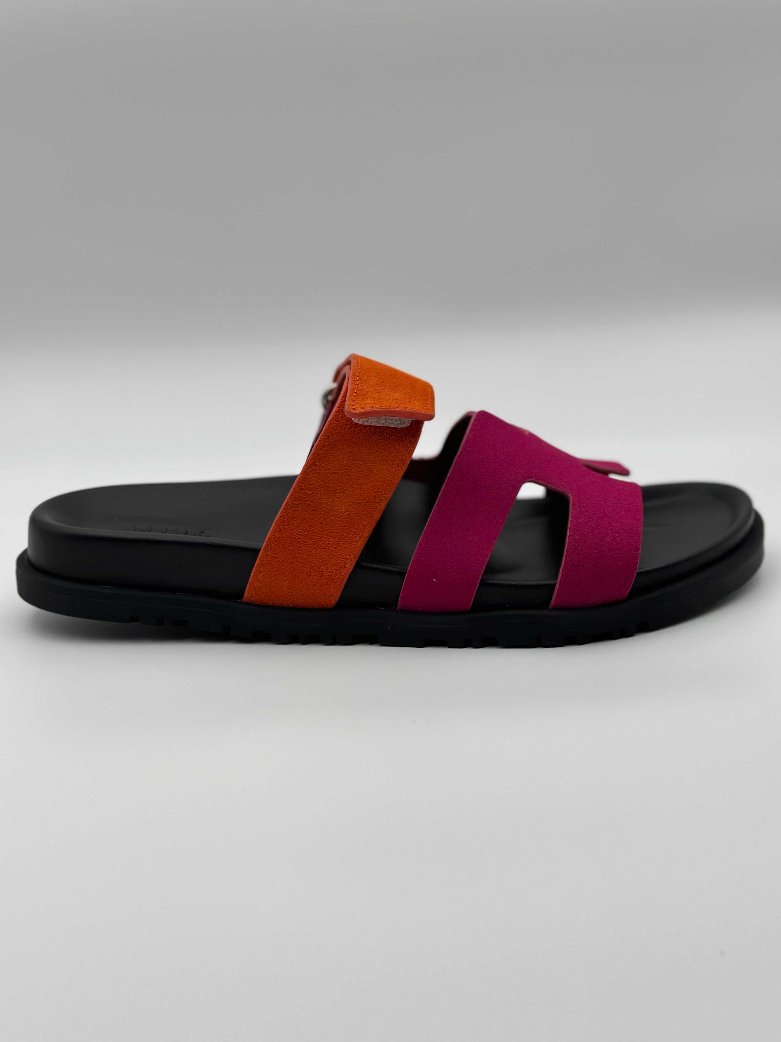 Hermes Chypre Suede sandal "pink / orange "