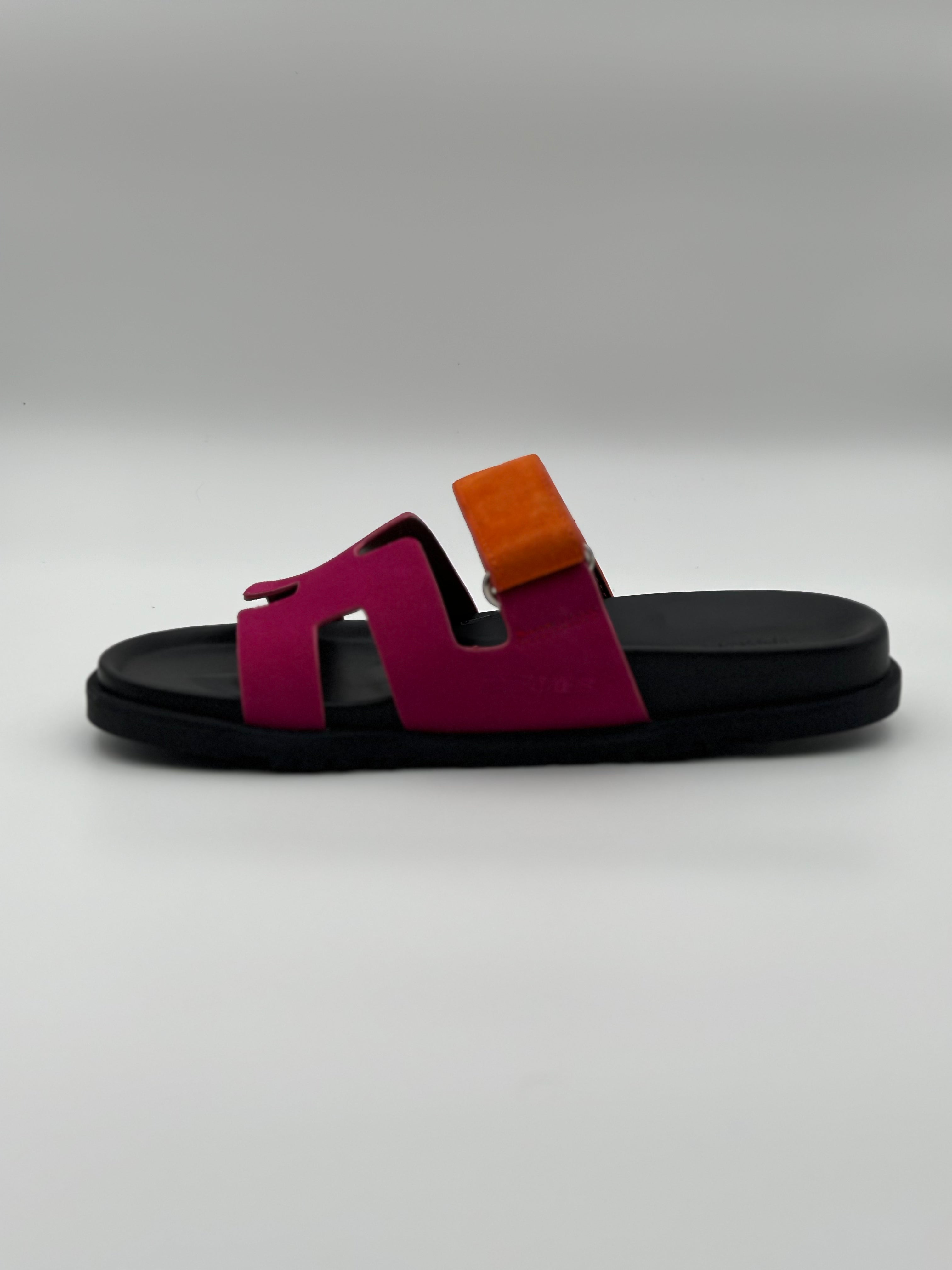 Hermes Chypre Suede sandal "pink / orange "