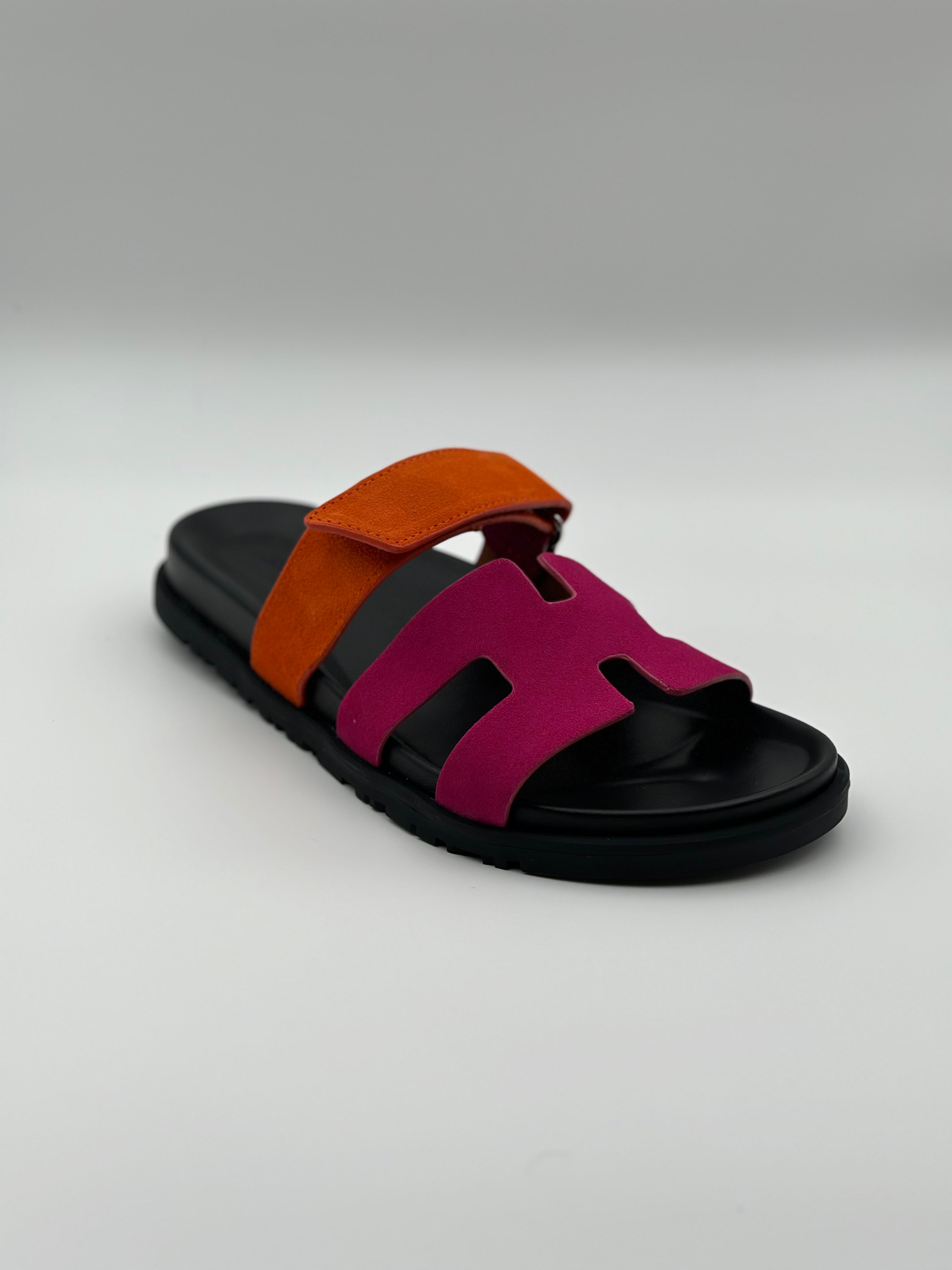 Hermes Chypre Suede sandal "pink / orange "