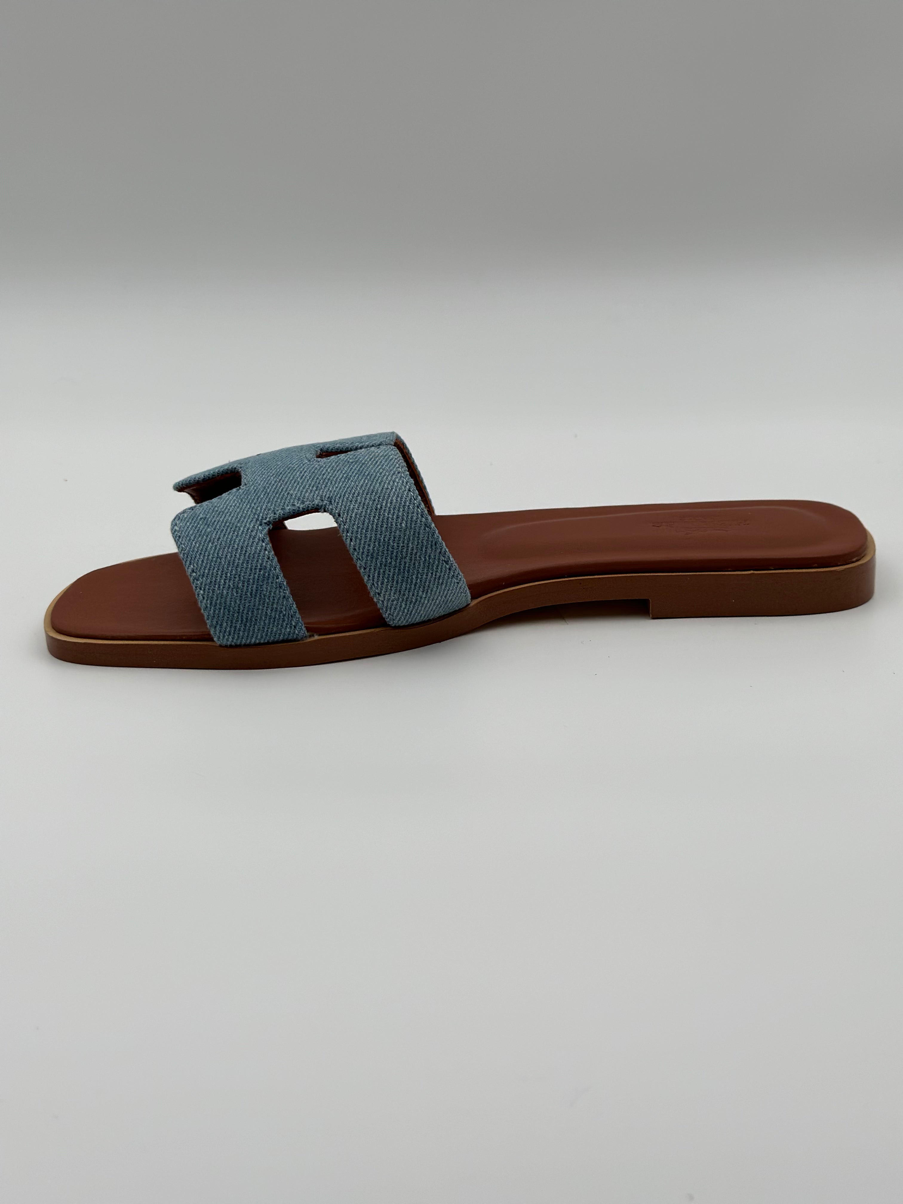 Hermes Oran Slippers " Brown/blue "